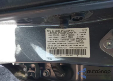 2017 Honda Civic Ex from USA, damaged, VIN 2HGFC2F73HH574277